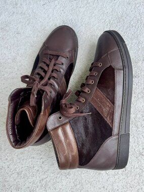 Salvatore Ferragamo TZ2882 Leather Pony Hair High Top Sneakers Brown 13 D Leather high-top sneakers Salvatore Ferragamo - 40, buy pre  main image 2